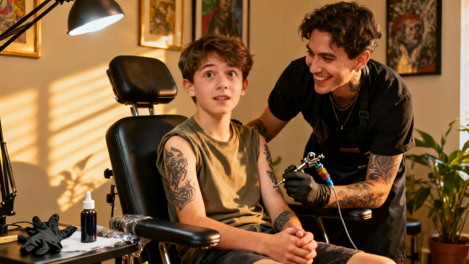 Personne recevant son premier tatouage dans un studio professionnel