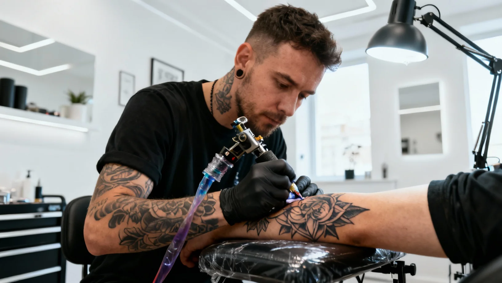 Tatoueur professionnel au travail