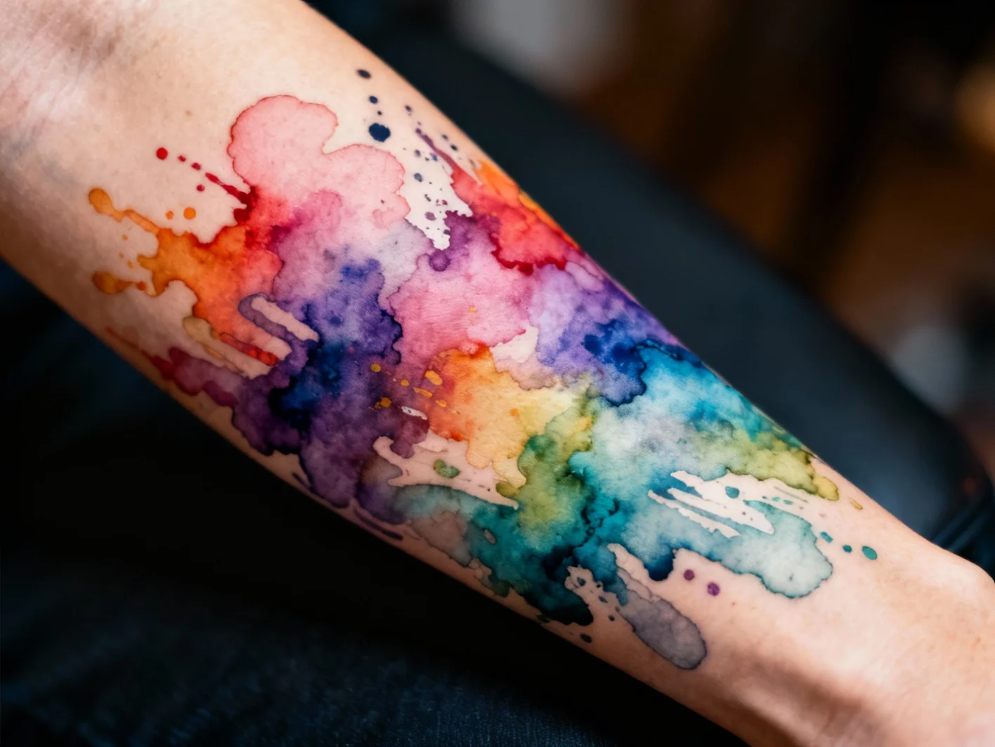 Tatouage aquarelle avec couleurs vives et effet peinture a l'eau