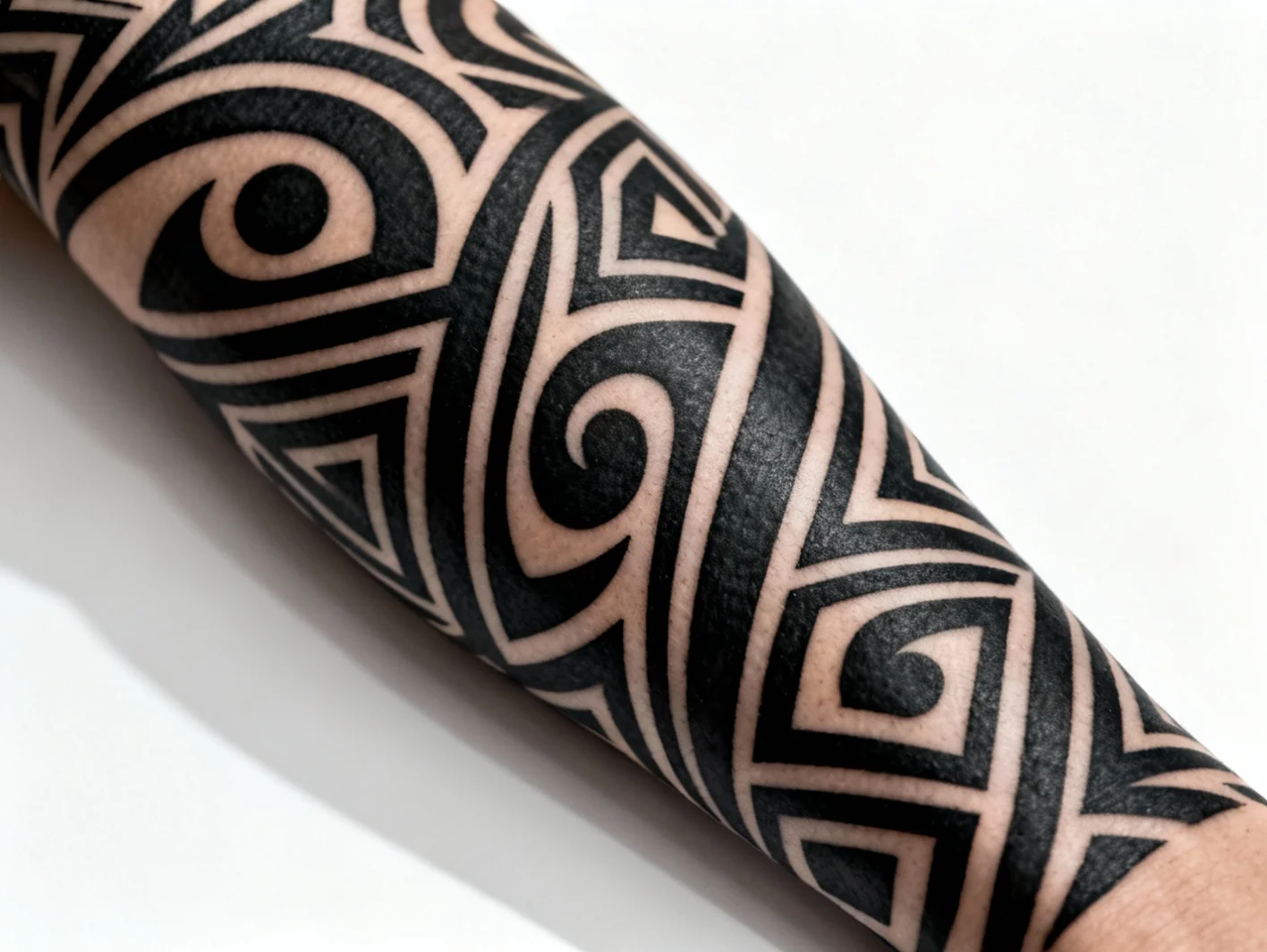 Tatouage blackwork avec motifs noirs graphiques et dotwork