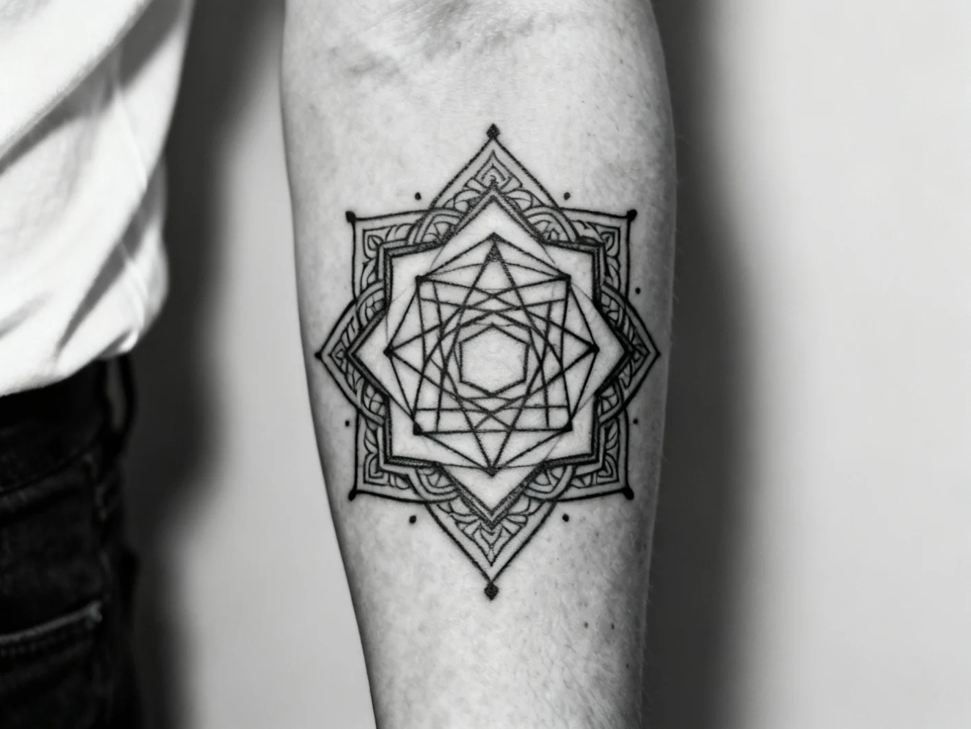 Tatouage geometrique avec formes sacrees et mandalas