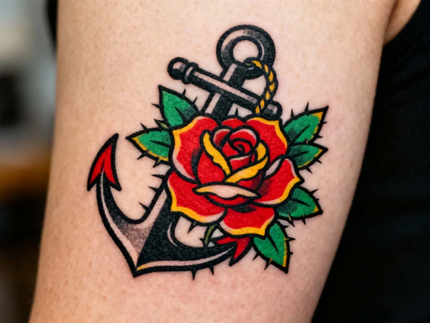 Exemple de tatouage traditionnel old school avec contours epais et couleurs vives